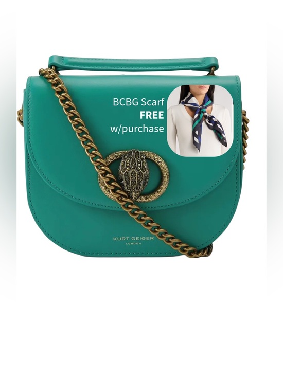 Kurt Geiger Handbags - ✨Kurt Geiger NWT Chelsea Teal Leather Saddle Crossbody, Brass Chain, KG dustbag